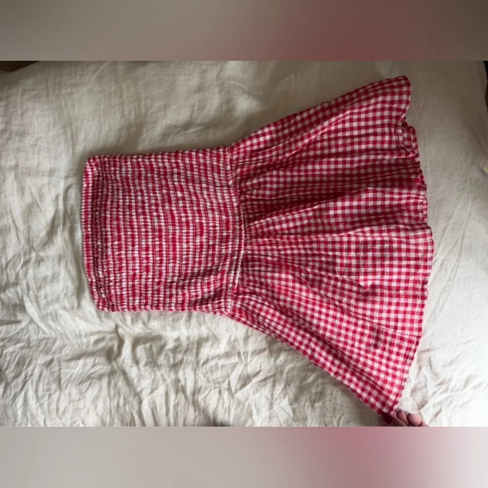 Hollister Red Gingham Smocked Strapless Dress